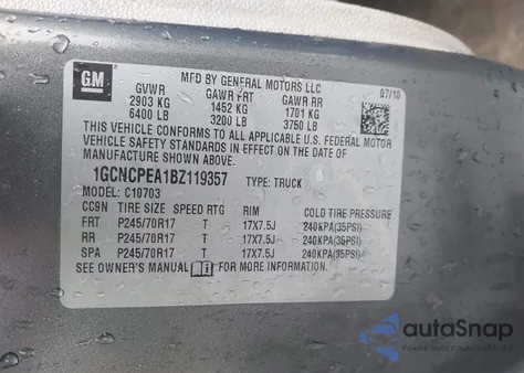 2011 Chevrolet Silverado 1500 Work Truck из США, поврежденный, VIN 1GCNCPEA1BZ119357